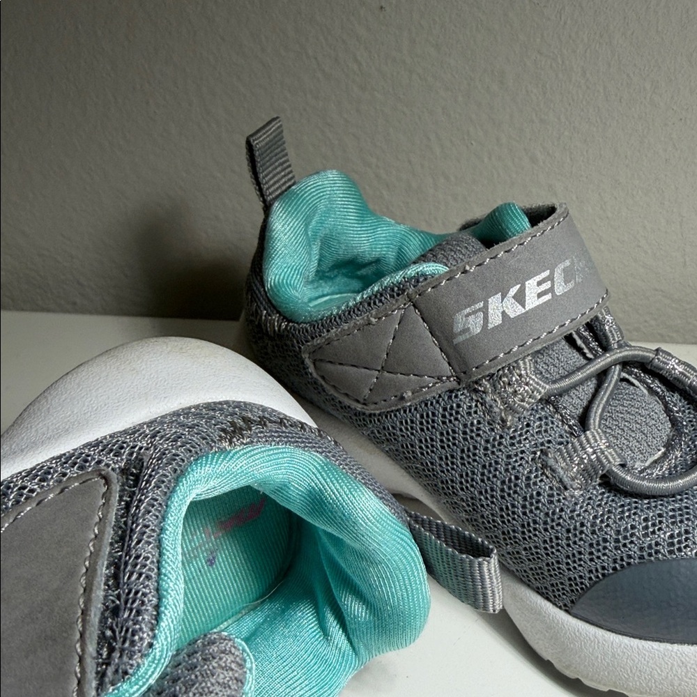Skechers Kids' Gray and Teal Sneakers - Picture 4 of 10